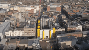 Primark Belfast under construction drone photo by RTE