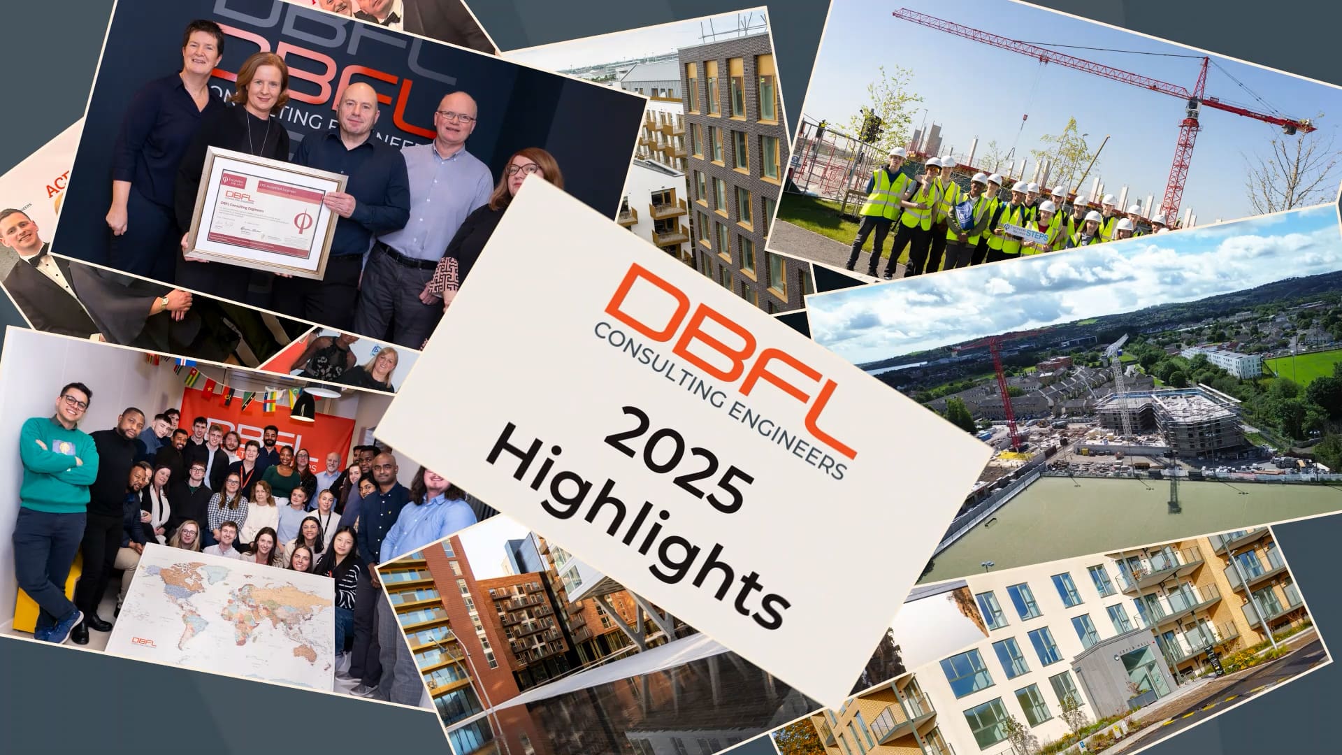 Collage-style thumbnail titled “2025 Highlights,” showcasing key moments, projects, and people from across the year at DBFL Consulting Engineers